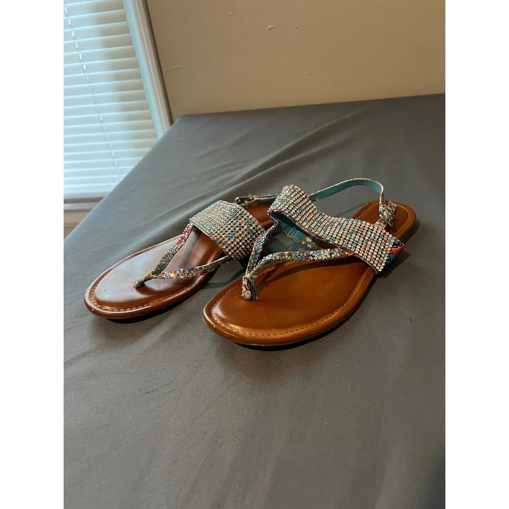 Gianni Bini Womens Rhinestone Paisley Slingback Thong Sandals Multi Color Size 9